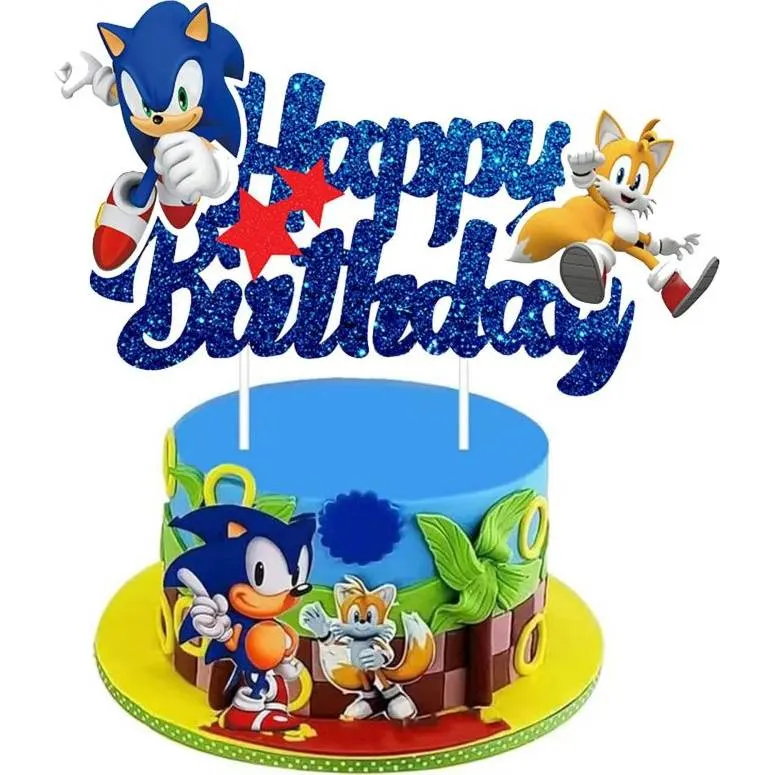 Zápich na dort s motivem Sonic od značky Cakesicq, balení 5 kusů na narozeninovou dekoraci