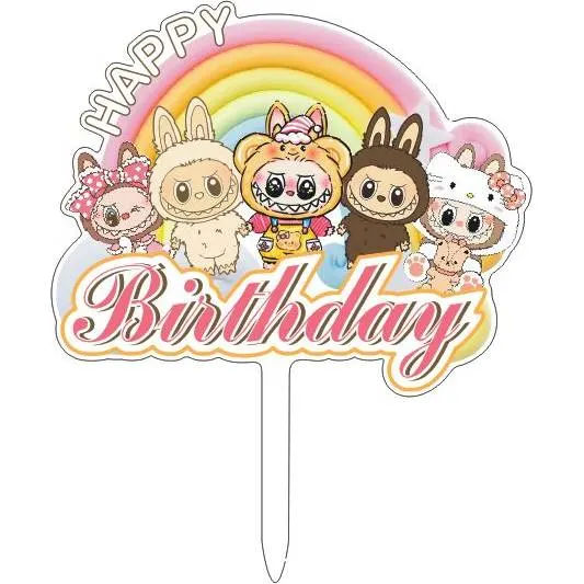Zápich na dort s motivem Labubu a nápisem Happy Birthday od značky Cakesicq