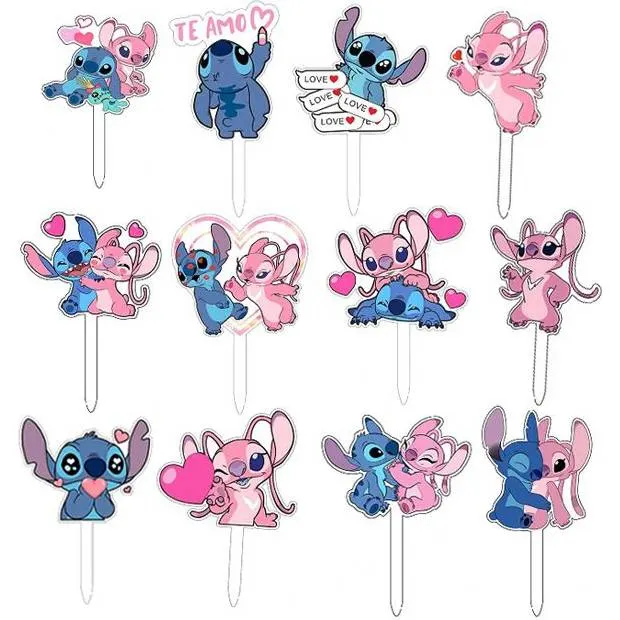 Dekorační zápich Stitch ve tvaru postavičky z Lilo & Stitch, 12 kusů na zdobení dortů a muffinů