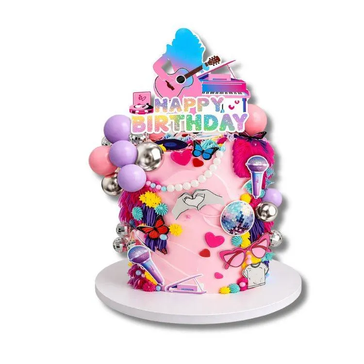 Zápich do dortu Happy Birthday s hudebními motivy a koulemi, sada 26 kusů na dekoraci narozeninového dortu