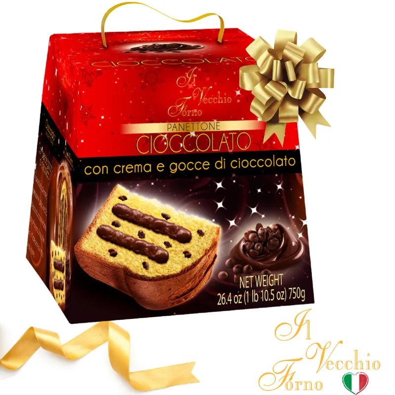 Vánoční panettone plněný čokoládou od značky Il Vecchio Forno, italská sváteční bábovka v hmotnosti 750 g