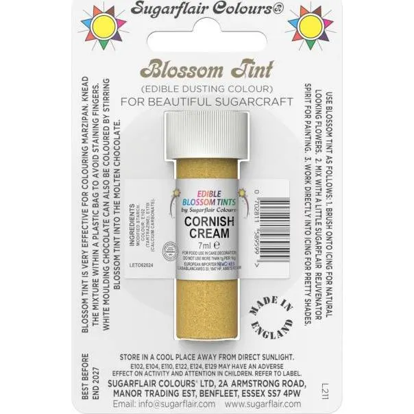 Jedlá prachová barva Cornish Cream značky Sugarflair v objemu 7 ml k tónování a zdobení dortů