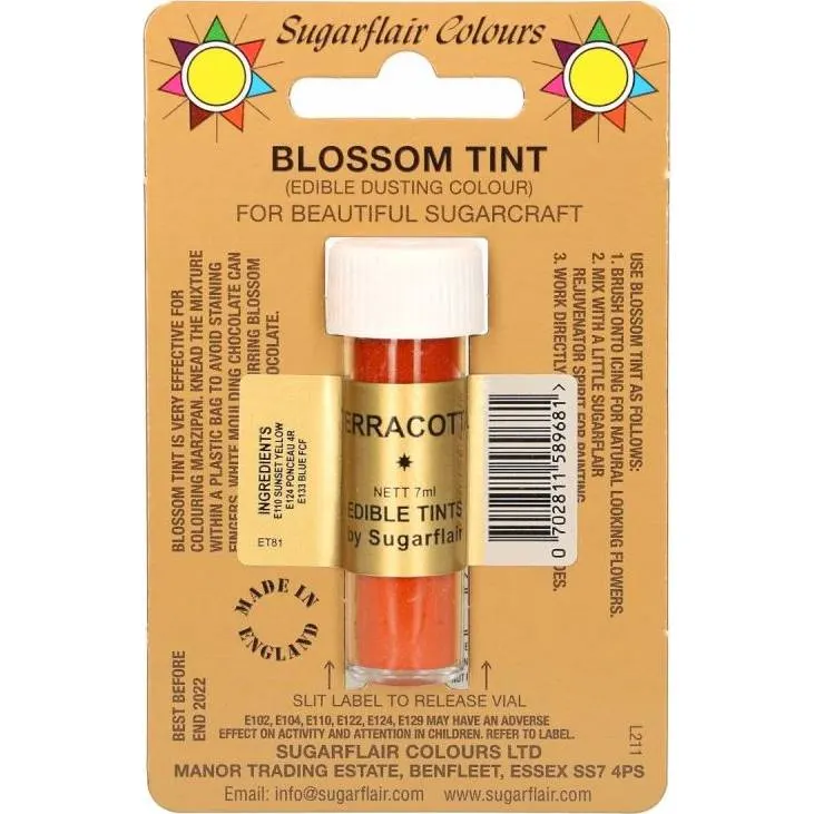 Jedlá prachová barva v odstínu terracotta od značky Sugarflair o objemu 7 ml pro zdobení dortů a cukrářských výrobků