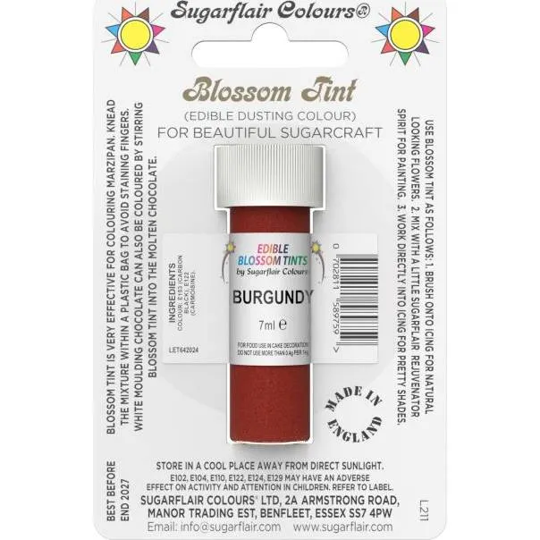 Jedlá prachová barva Sugarflair v odstínu Burgundy, vínová barva pro tónování a malování dortů a dezertů