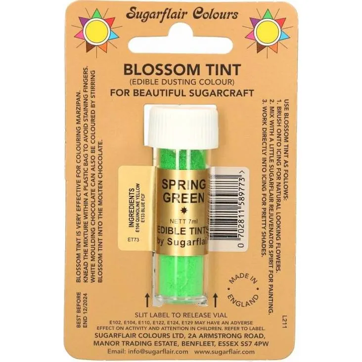 Jedlá prachová barva Sugarflair v odstínu spring green o objemu 7 ml na zdobení cukrářských výrobků