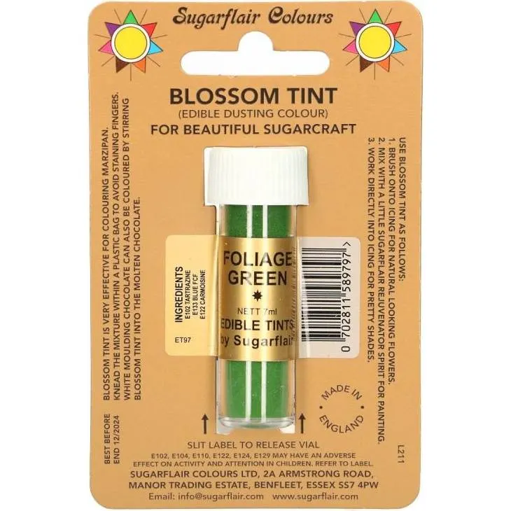 Jedlá prachová barva Sugarflair v odstínu foliage green, 7 ml, pro barvení potahovací hmoty a dortových dekorací