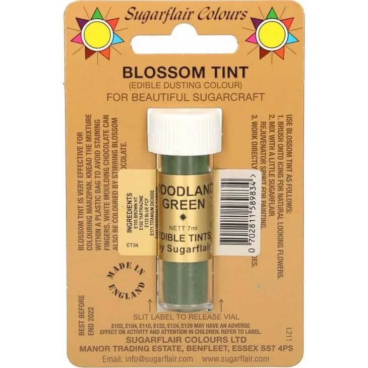 Jedlá prachová barva woodland green od značky Sugarflair v objemu 7 ml na dekorování dortů a cukrářských výrobků