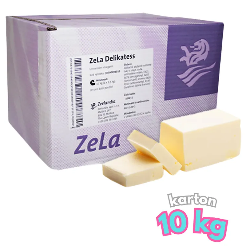 Máslový tuk na pečení ZeLa Delikatess od značky Zeelandia v balení 4 x 2,5 kg, vhodný do krémů, těst a na vymazání forem