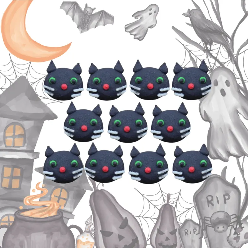 Cukrová dekorace ve tvaru černé kočky na dort, 11 kusů, vhodná na halloweenské zdobení zákusků