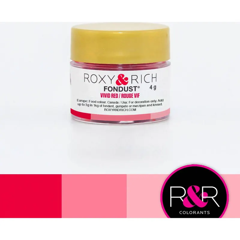 Prachová jedlá barva Roxy and Rich v červeném odstínu pro zdobení dortů a potahovacích hmot