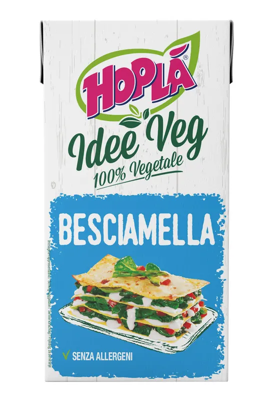 Hotový veganský bešamel TREVALLI HOPLÁ v balení 500 ml s nádechem muškátového oříšku k zapékání a přípravě slaných pokrmů