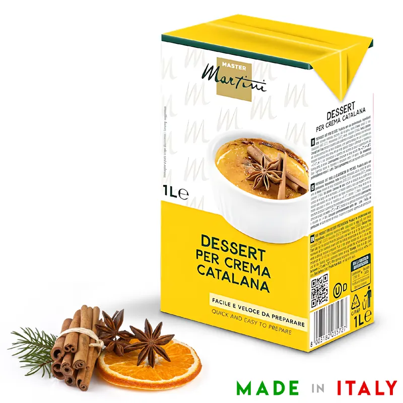 Hotový dezert Crema Catalana v litrovém balení od značky Master Martini pro přípravu krému doma