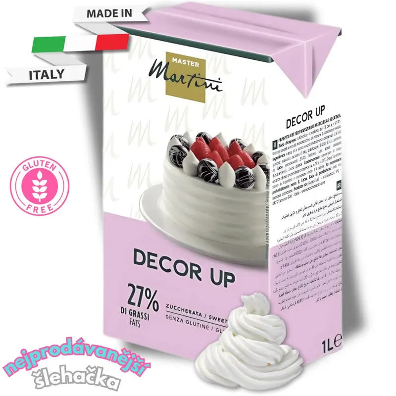 Rostlinná šlehačka Master Martini Decor Up v balení 1 l, vhodná k šlehání a zdobení dortů