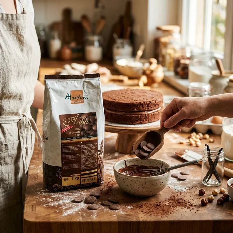 Italská mléčná čokoláda Master Martini s 32% kakaové sušiny v balení 1 kg na pečení krémů a polev