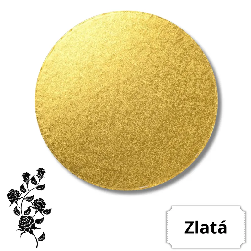 Zlatá kulatá dortová podložka FunCakes o průměru 25 cm a výšce 12 mm pro podávání a přenášení dortů