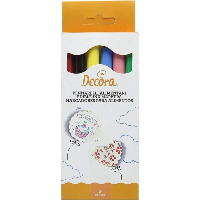 Jedlé fixy Decora v sadě 6 barev pro kreslení detailů a nápisů na dorty a sušenky