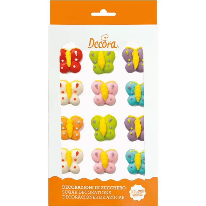 Cukrové zdobení motýlci od značky Decora, balení 12 kusů o velikosti cca 2,5 cm na dorty a cupcakes