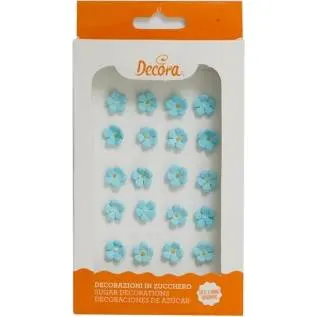 Světle modré cukrové květiny Decora, 30 malých kusů, k zdobení dortů a cupcakes
