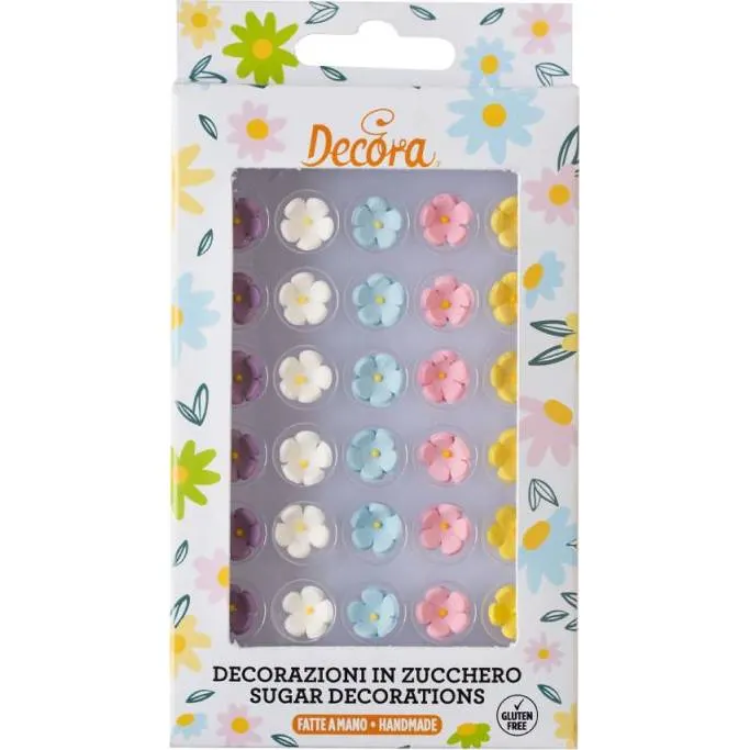Cukrové dekorace ve tvaru mini květů od značky Decora, 30 kusů pro zdobení dortů a cukrářských výrobků