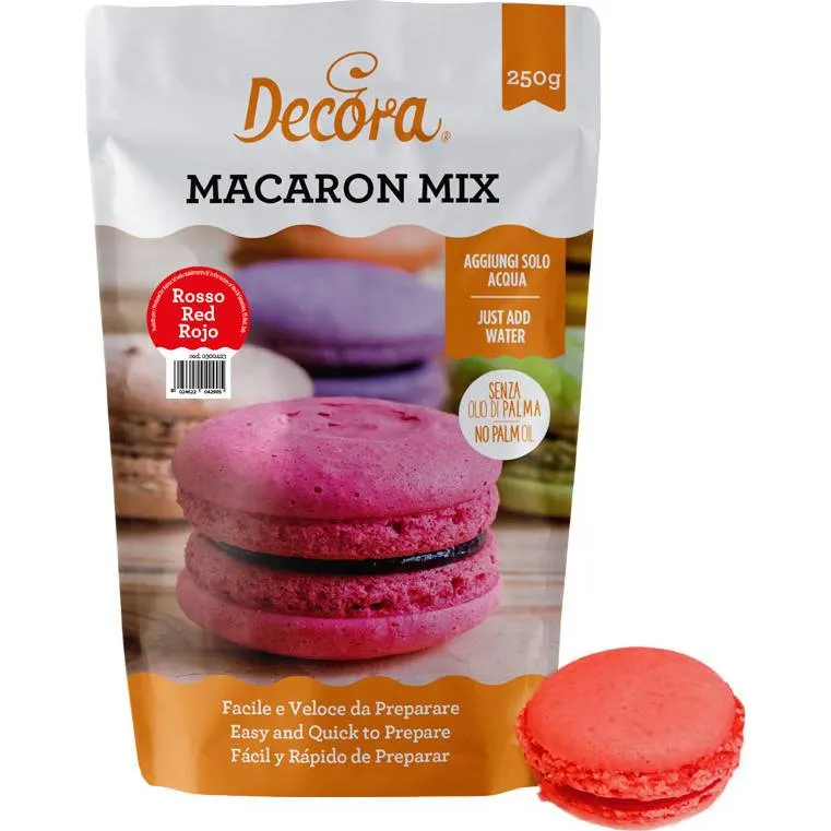 Směs na makronky Decora v červené barvě, balení 250 g, pro domácí přípravu francouzských makronek