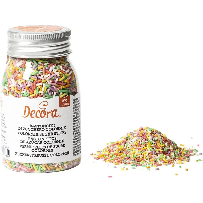Cukrové zdobení tyčinky v barevném mixu od značky Decora, 90 g, na dezerty a dorty