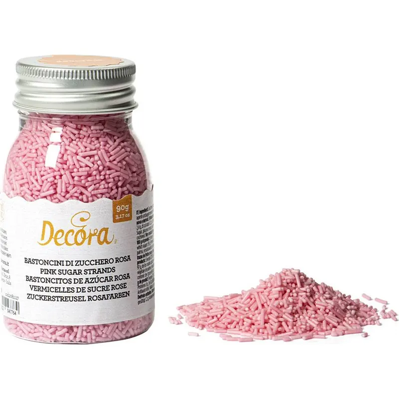 Decora cukrové zdobení ve tvaru růžových tyčinek na dorty a dezerty, balení 90 g