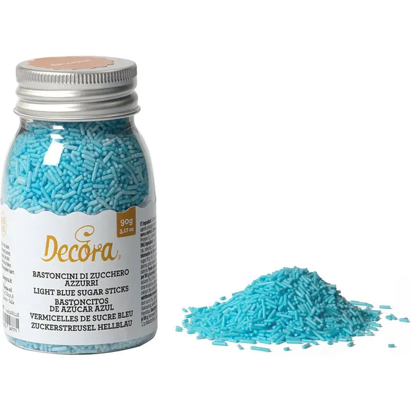 Modré cukrové tyčinky Decora na zdobení dortů a cupcakes, balení 90 g