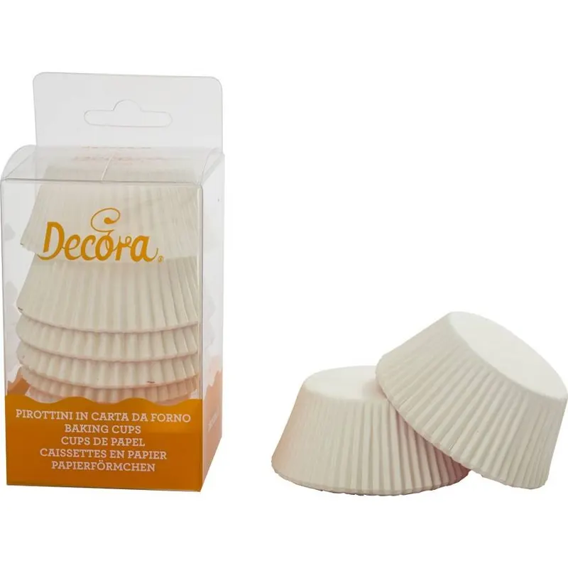 Bílé papírové košíčky na muffiny Decora v balení 75 kusů, rozměr 5 x 3,2 cm pro pečení muffinů a cupcakes