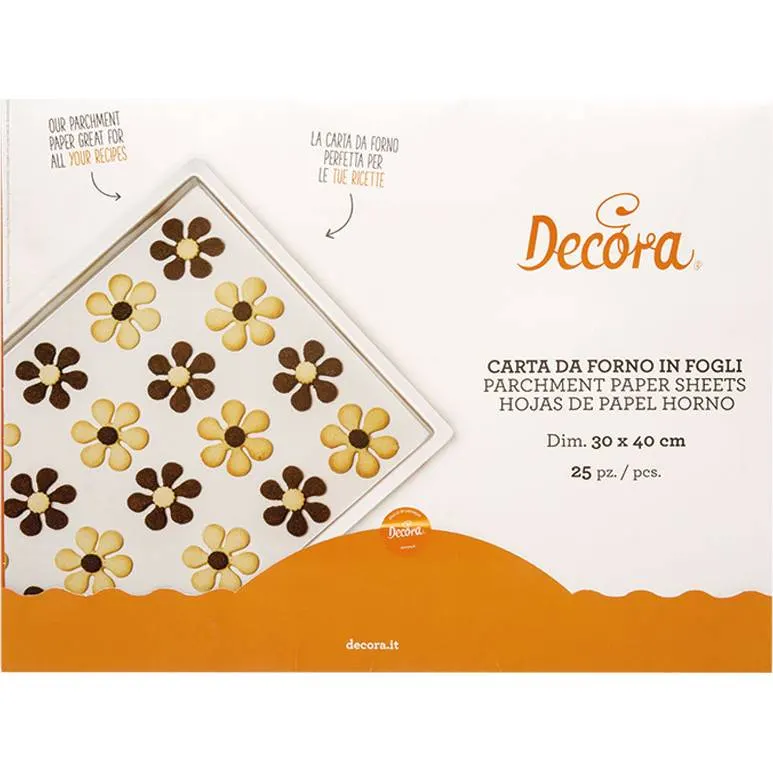 Pečící papír Decora v rozměru 30x40 cm s 25 archy pro pečení sušenek, koláčů a masa na plechu