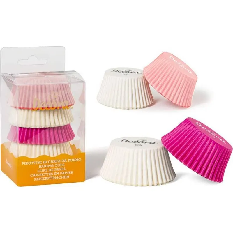Papírové košíčky na muffiny Decora v růžovo bílém provedení, balení 75 kusů, rozměr 5 x 3,2 cm