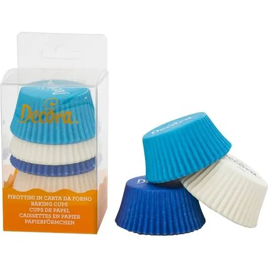 Modro bílé papírové košíčky na muffiny Decora v balení 75 ks o rozměru 5 x 3,2 cm