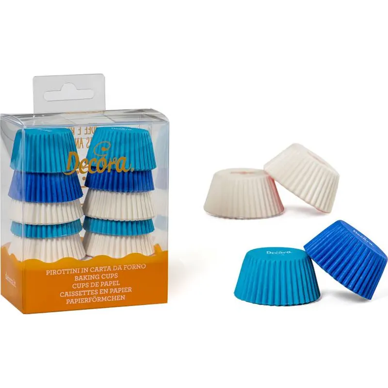 Modro bílé papírové košíčky Decora na muffiny mini velikosti 3,2 x 2,2 cm v balení 200 ks