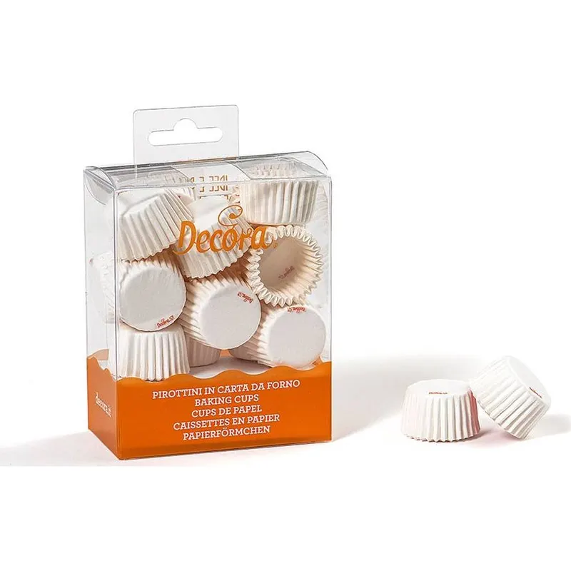 Bílé papírové košíčky na pralinky Decora, 200 kusů v balení, velikost 2,7 x 1,7 cm, vhodné pro domácí čokoládu a bonbony