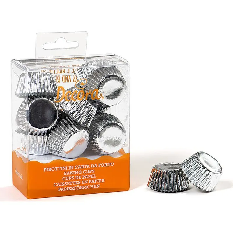 Stříbrné papírové košíčky Decora na bonbony a pralinky o rozměru 27x17 mm