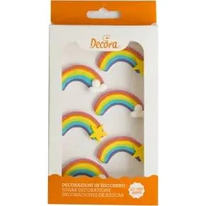 Cukrová dekorace duha Decora v barevném provedení, balení 6 kusů, na zdobení dortů a cupcaků