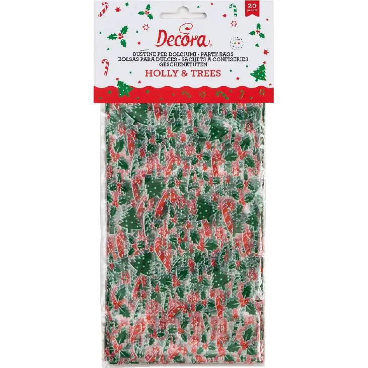 Vánoční pytlíky na sladkosti Decora v rozměru 24 x 12,5 x 3 cm, balení 20 kusů, vhodné na bonbony a pralinky