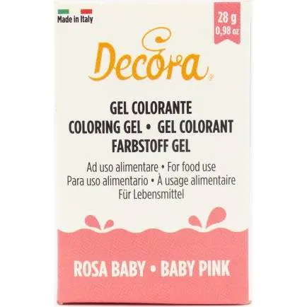 Světle růžová gelová barva Decora v odstínu baby pink na barvení cukrářských krémů a potahových hmot