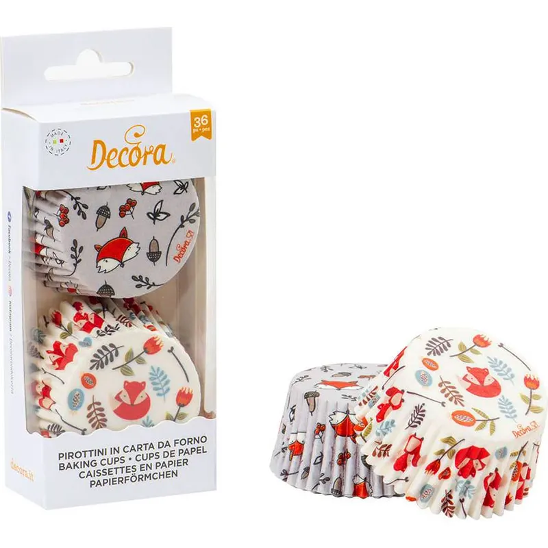 Papírové košíčky na muffiny s motivem lišky od značky Decora, balení 36 kusů pro pečení muffinů a cupcakes
