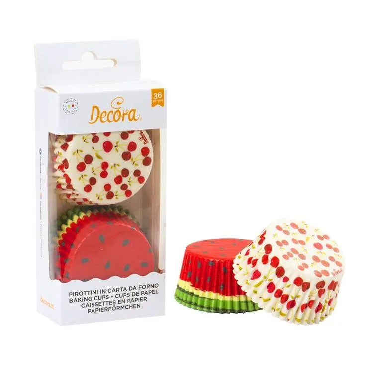 Papírové košíčky na muffiny Decora v motivu třešní a melounu, balení 36 kusů