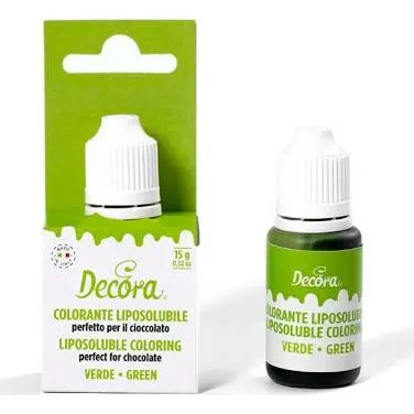 Zelená barva do tuků Decora v tubičce 15 g pro barvení krémů a čokolády v cukrářství