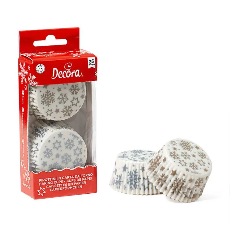 Papírové košíčky na muffiny Decora s vločkovým motivem, 36 kusů pro pečení muffinů a cupcakes