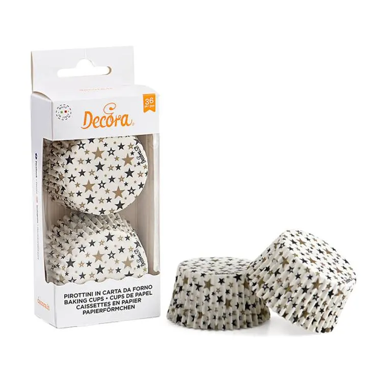 Papírové košíčky na muffiny s hvězdičkovým vzorem od značky Decora, balení 36 kusů pro pečení muffinů a cupcakes