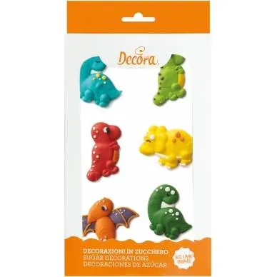 Cukrové dekorace ve tvaru dinosaurů značky Decora, 6 kusů v balení, vhodné na zdobení dětských dortů a muffinů