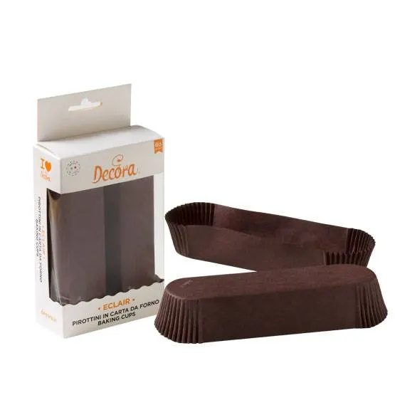 Hnědé papírové košíčky Decora na eclairs, balení 60 kusů, velikost 13,5 x 3,5 x 2,5 cm