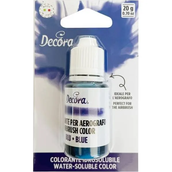 Modrá tekutá airbrush barva Decora na zdobení dortů, balení 20 g