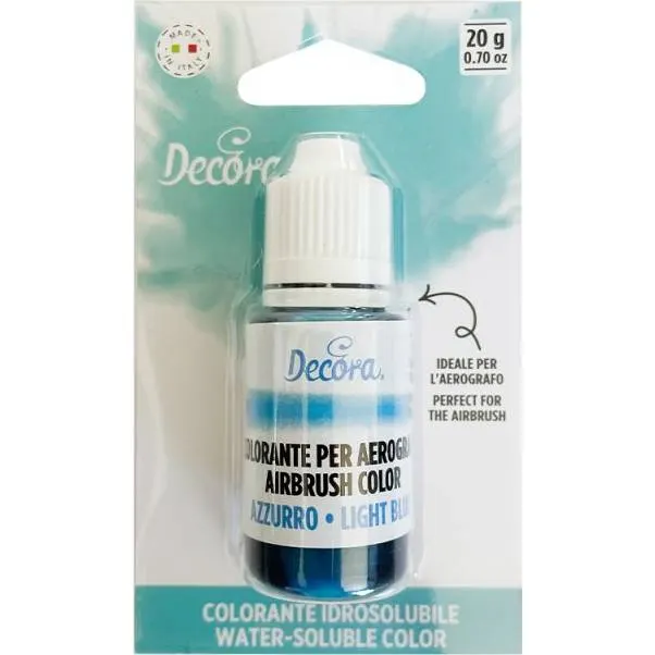 Světle modrá tekutá airbrush barva Decora na dorty a cukrářské dekorace, 20 g