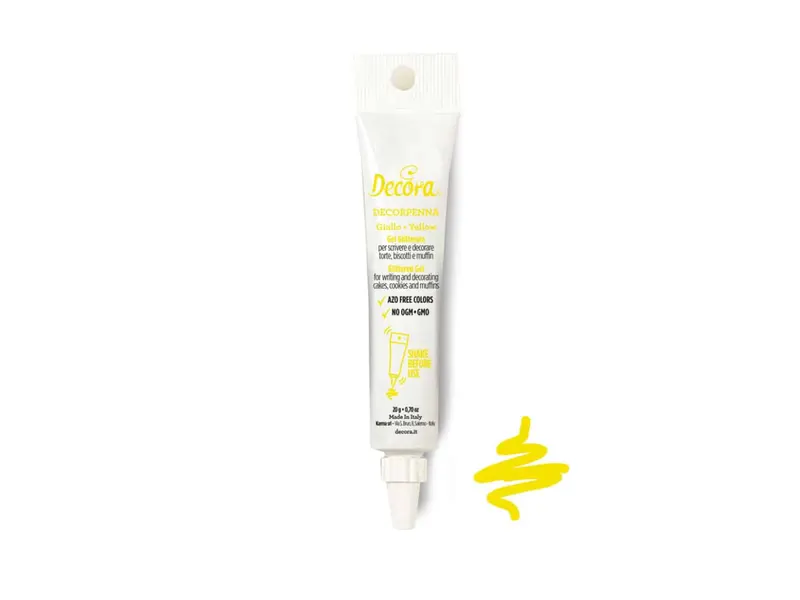 Žlutý zdobicí gel Decora v tubě 20 g na psaní nápisů a kreslení linek na dorty a dezerty
