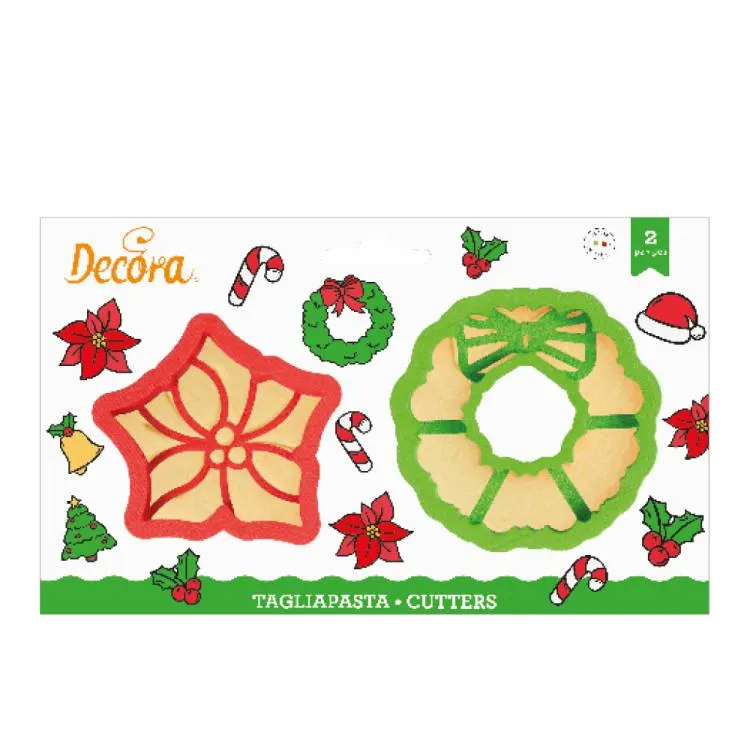 Vánoční vykrajovátka Decora ve tvaru hvězdy a věnce z plastu, dvě formičky na cukroví a perníčky