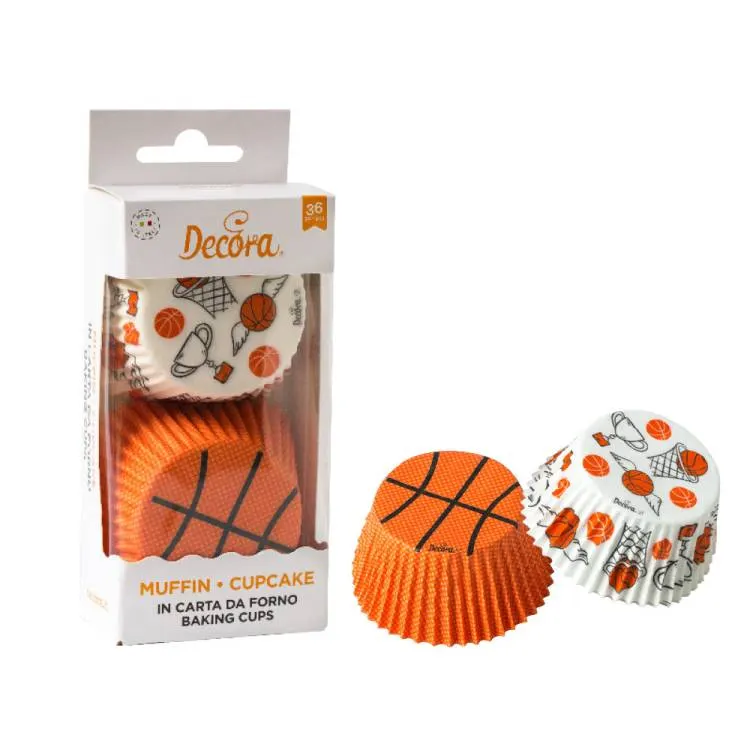 Papírové košíčky na muffiny s basketbalovým motivem, balení 36 kusů