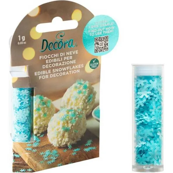 Jedlé vločky Decora na zdobení dortů a dezertů, třpytivá dekorace v balení po 1 g